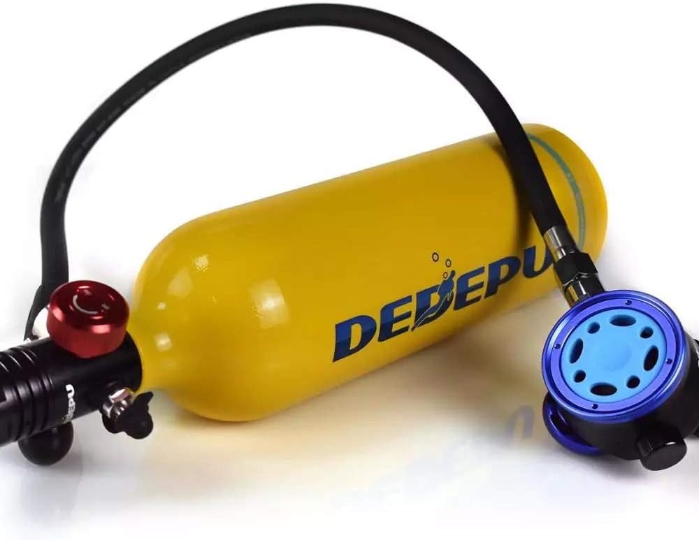 DEDEPU Scuba Diving Tank Equipment, Mini Scuba 1L Tank S5000 Oxygen Tank Set, Underwater Breathing Kit with 20-25 Minutes Capability, Aluminum Breather Valve, Color Yellow : Sports & Outdoors