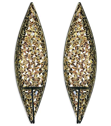 Decorshore Bella Palacio” Glass Mosaic & Metal Wall Mounted Decorative Candle Holder Wall Sconce,Set Of 2, Large Size 18 In. Light Weight Wall Decor (Golden Sands) #TOP10