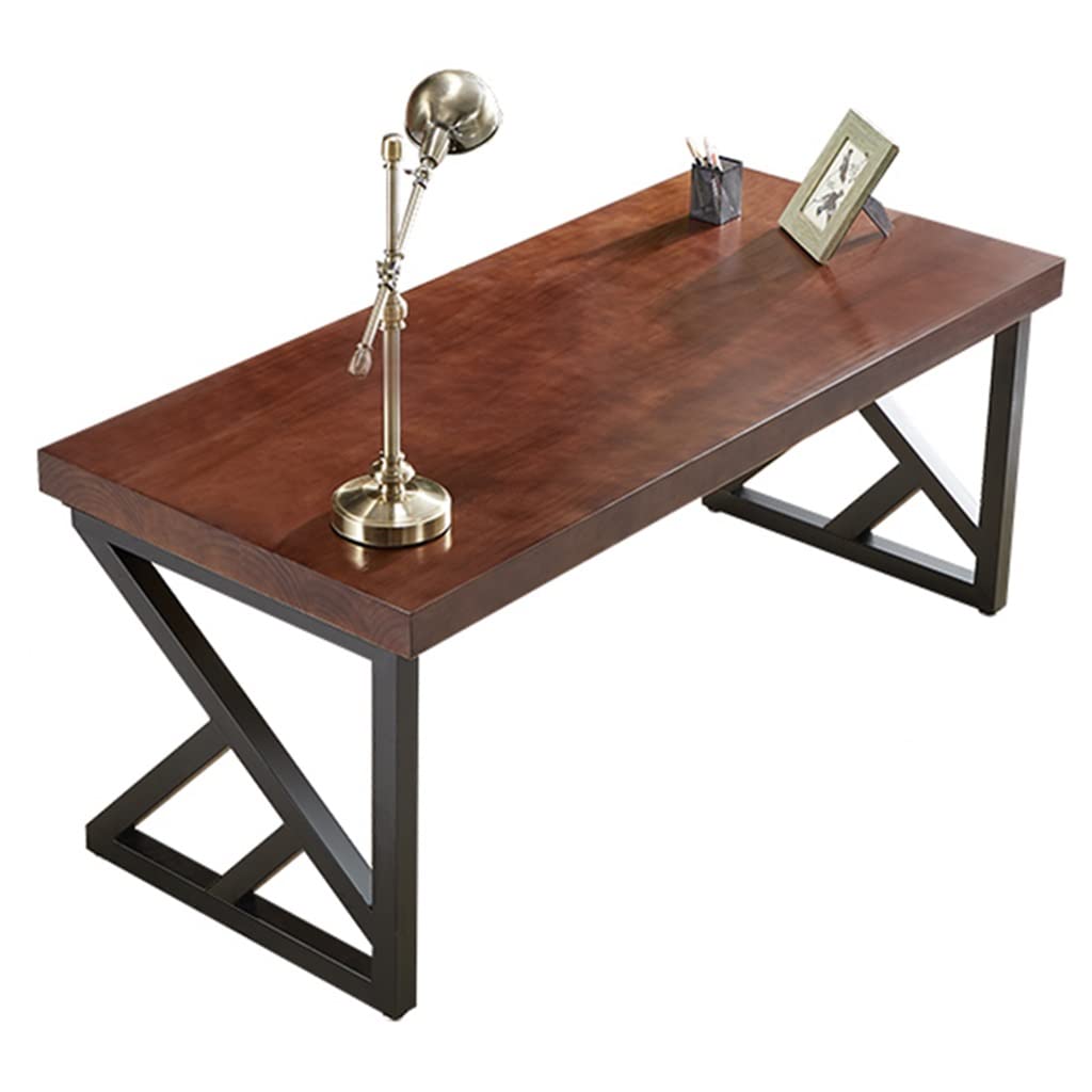 JOMRTS Office Desk Industrial Style Retro Solid Wood Office Computer Desk, Natural Pine Wood and Metal Wrought Iron Table Legs, Multifunctional Conference Table, Study Table (5cm 180x80x75cm)