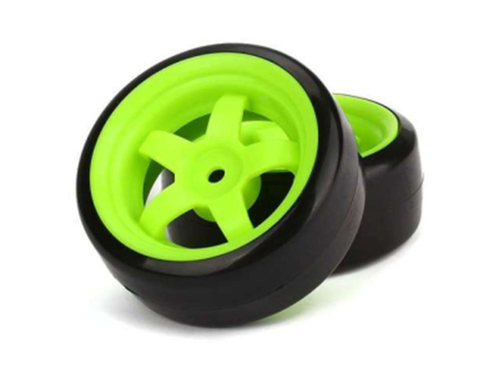 Hobbypower RC 1: 10 Racing Drift Car Plastic Smooth Tires + Green 5 Spoke Wheel Rims (Pack of 4pcs)
