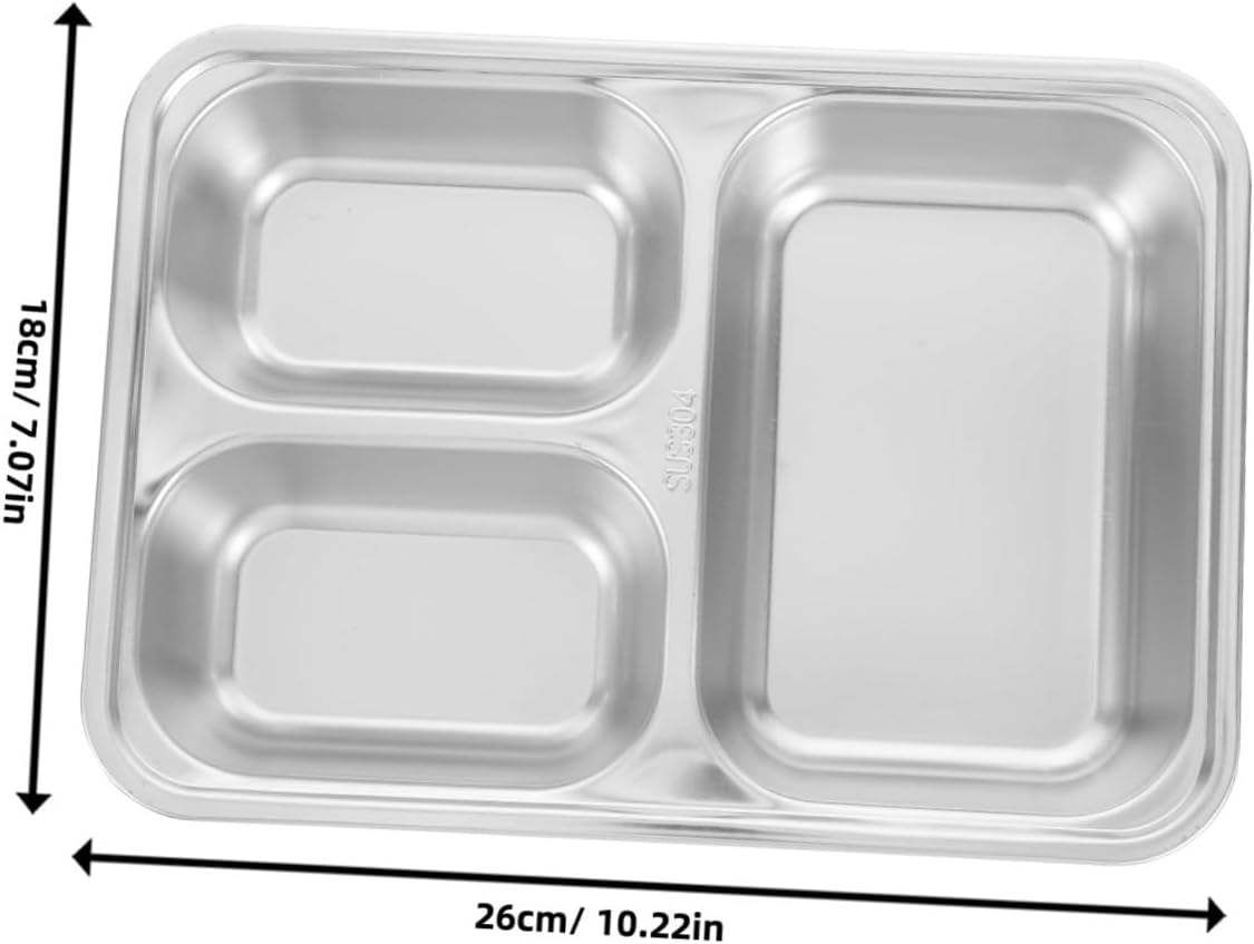2pcs Stainless Steel Divided Plates 3-compartment Small Spacious Square Food Trays Household Kitchen Serving Dinnerware for Adults and Camping