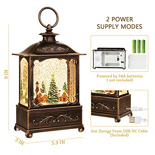 Christmas Lantern, Lit Christmas Snow Globe Lantern-with USB+ Music Christmas Water Lantern Snow Globe Portable Creative Cute Christmas Decorations and Charming Gifts (Forest House)