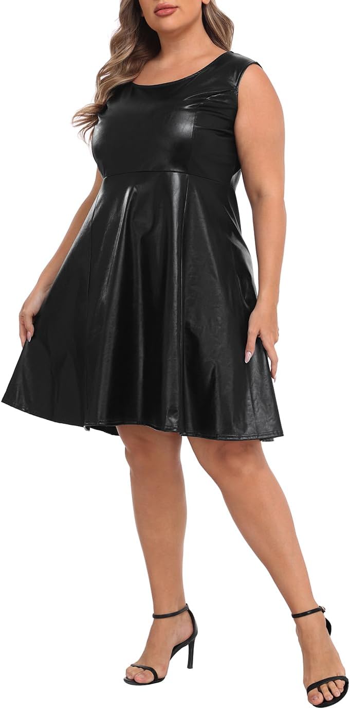 HDE Plus Size Shiny Metallic Alien Costume Dress Futuristic Sleeveless Space Skater Dress