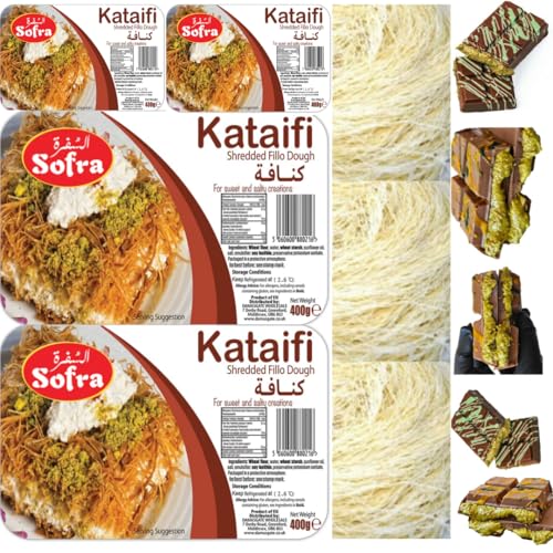 PUFAI SOFRA Fresh Kataifi - Masa de fillo triturada Kataifi para hacer chocolate Dubai 400 g, 4 unidades