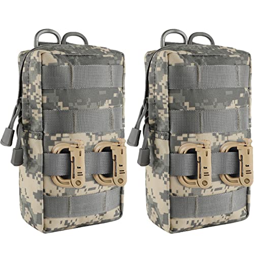 FRTKK 2 Pack Molle Pouches - Tactical Compact Water-Resistant EDC Pouch Small Utility Pouch Bags (Patch Included) (2 Pack-ACU 3)