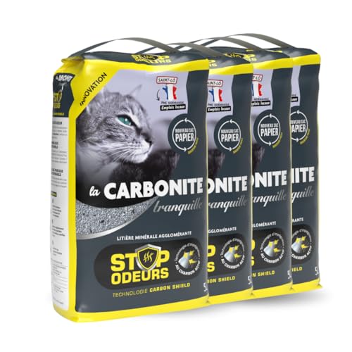 Tranquille - Litière pour Chat - Carbonite Stop Odeurs (4x5L) | Litière Agglomérante Charbon Actif Carbon Shield | Ultra Absorbante, Agglomérante & Anti-Poussière | Contrôle Odeurs