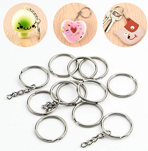 FEPITO 60 Pieces Keyring Blanks Split Metal Key Rings with Link Chain and Open Jump Rings for KeysCrafts DIY
