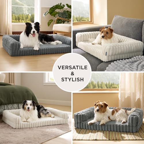BEDSURE orthopädisches Hundebett Grosse Hunde - 89x64x18cm wasserdichtes Hundesofa mit Memory-Schaum & Eierkarton-Schaum, waschbarer und Abnehmbarer Cordbezug Hundecouch, grau