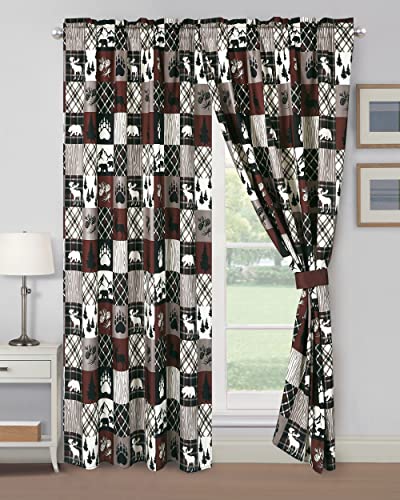 Chezmoi Collection Vista 4-Piece Southwestern Cabin Lodge Window Curtain Set With Sheer Backing - Red White Black Gray Grizzly Bear Printed Microfiber, 120 Inch X 84 Inch #TOP1