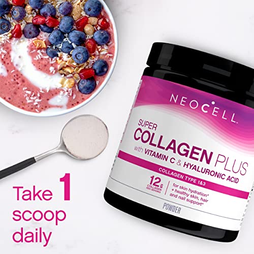 Neocell Super Collagen Powder, Collagen Plus Includes Vitamin C & Hyaluronic Acid, Promotes Healthy Hair, Beautiful Skin, & Nail Support, Collagen Type 1 & 3, 12G Collagen Peptdes Per Serving, 6.9 Oz #TOP5