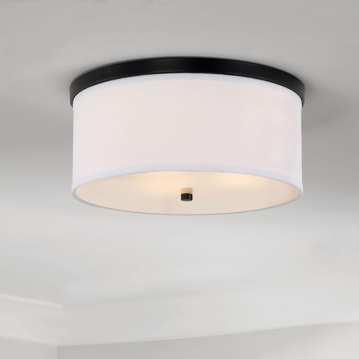 Capital Lighting 2015MB-480 Midtown Modern Frosted Glass Drum Flush Mount Ceiling Light, 3-Light 120 Total Watts, 7" H x 16" W, Matte Black