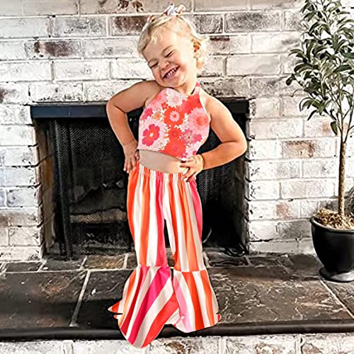 Lykmera Camiseta infantil para meninas sem mangas com estampa floral colete tops listrados sino calç