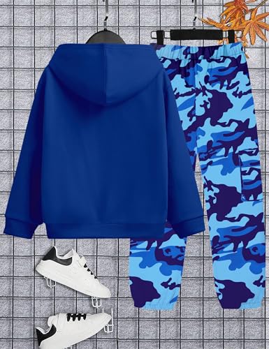 Image of KANGKANG Boys Clothes Two Piece Long Sleeve Hooded Sweatshirt Top Camouflage Sweatpants Fall Outfits Winter Clothes Set 6-16Y