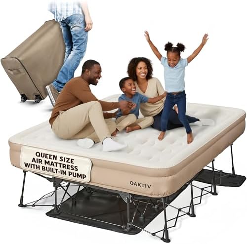 Oaktiv Queen Air Mattress with Frame, Self Inflating/Deflating Bl...