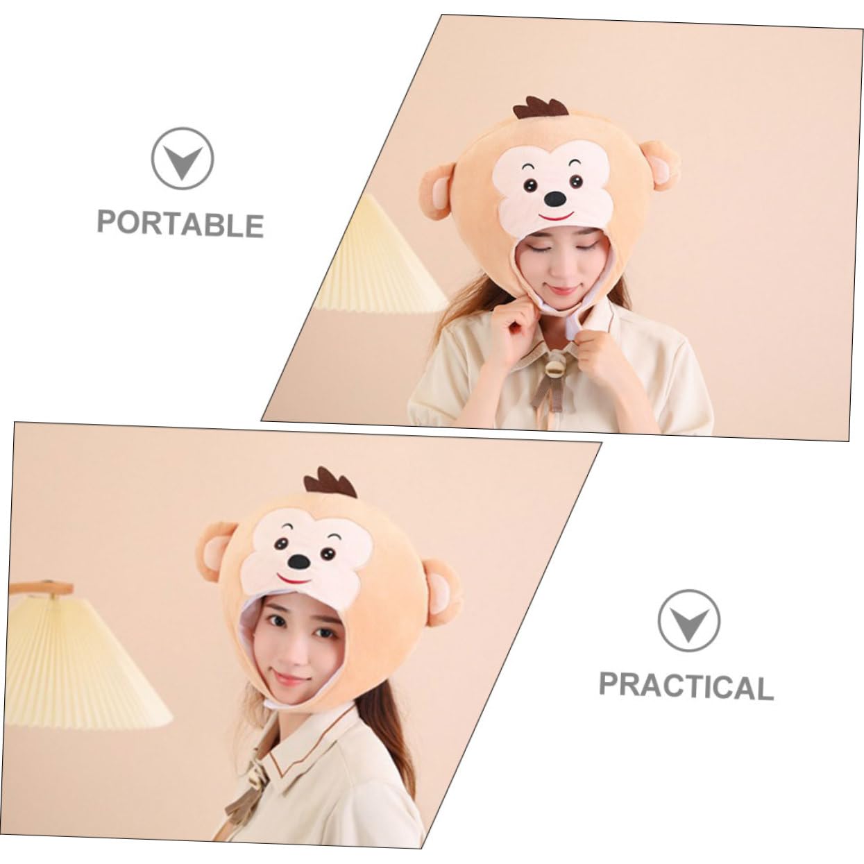 Cappello Peluche Scimmia da Cosplay, Accessorio Costume Leggero Beige