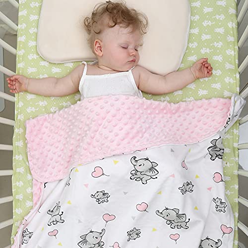 DAYSU Baby Blanket, Silky Soft Micro Fleece Baby Blanket with Dotted Backing, Printed Animal Throw Blanket for Girls, Elephant, Pink, 101x76cm