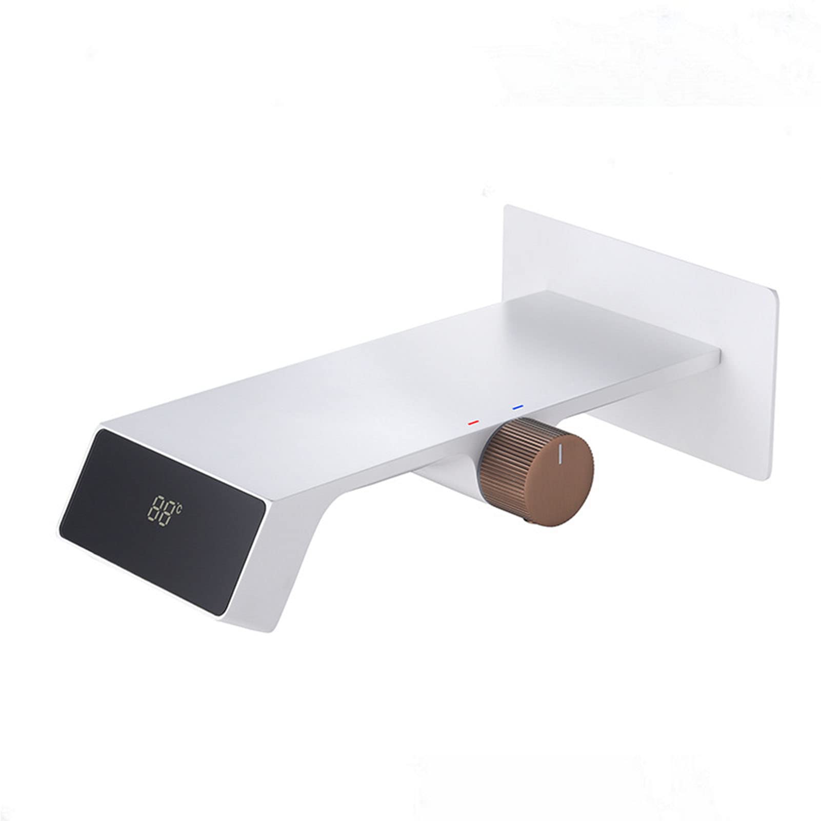 Grifo de baño en Cascada con Pantalla de Temperatura, Grifo de baño montado en la Pared, Grifo Mezclador de Lavabo de una Sola manija Moderno, Grifo de Lavabo de baño de latón, Blanco