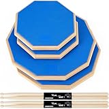 8 Pieces Drum Practice Pad and Sticks Set 12 Inch, 8 Inch Double Sided Silent Snare Drum Pads with 2 Pairs 5a Drum Sticks for Drum Realistic Practice Drumming(Blue)