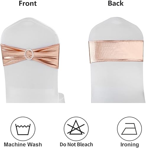 Miniatura 5 de MAGTOWNE Paquete de 100 bandas de elastano para sillas de color oro rosa, lazos de elastano con hebillas deslizantes elásticas para bodas, fiestas,