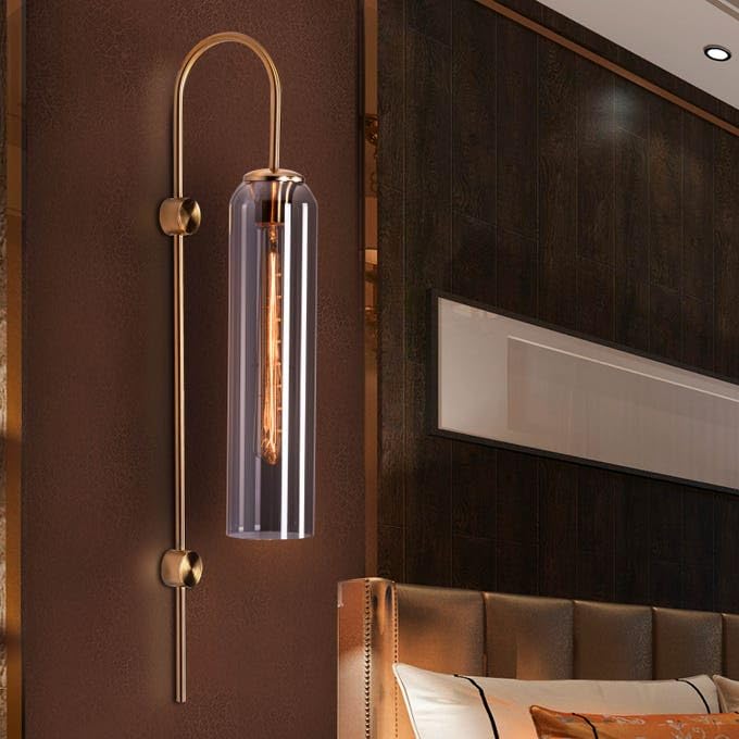 Image of Black Long Glass Wall Light | Mirror Black Copper Metal Wall Lamp Fixture | Decorative Lighting for Living Room Bedroom Dining Cafe Bar Restaurant | Modern Home Decor | Without Bulb