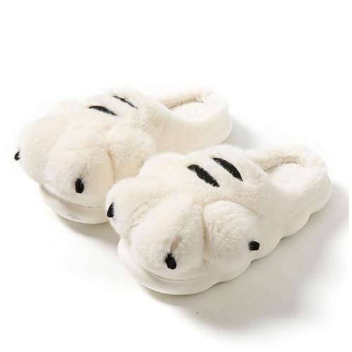 JINGHUIYAOXI Men's and women's slippers, animal paw slippers, non-slip warm - 6.5-7.5 Women/6-6.5 Men - White