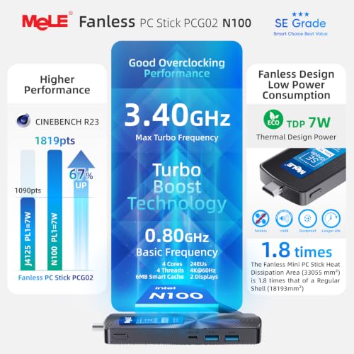 Image of MeLE SE Grade PC Stick PCG02 Fanless Mini PC N100 8GB RAM 128GB Storage