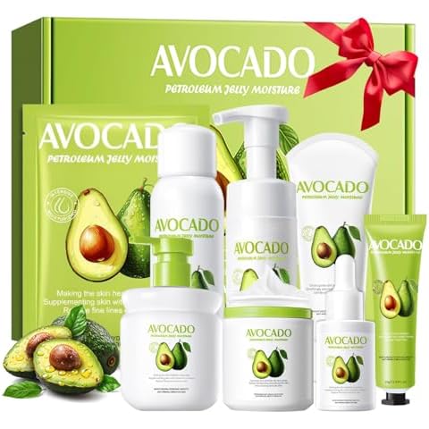 Avocado Skin Care Set, 8 Pcs Skincare Gift Set For Reduce Wrinkles & Hydrate Skin, Skin Care Routine Kit for Women Teen Girls With Cleanser, Serum, Lotion, Cleansing Mousse, Makeup Spray, Cream, Mask. Cover