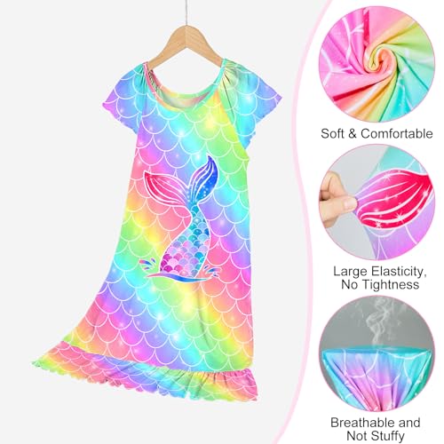 MHJY Girls Nightgowns Pajamas Unicorn Dress Rainbow Princess Girls' Nightgowns Sleep Shirts for Kids3