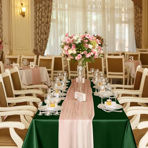 Image of TURSTIN 1 Packs Dark Green Satin Tablecloth 102 x 58 Inch Overlay Satin Table Cover Rectangle Bright Silk Tablecloth Smooth Fabric Table Decoration for Wedding Banquet Party Events
