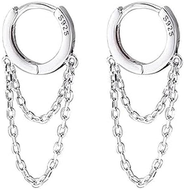 TTPSRY Pendientes Mujer Aro con Cadena Colgante Plata 925 Pendientes de Oro Pequeños Aretes Huggie Joyas para Mujer Elegantes Hipoalergénicos Modernos(Plata2)