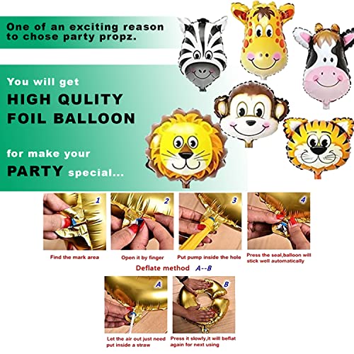 Image of Party Propz Jungle Theme Birthday Decoration Combo - Pack of 64 Pcs | Animal Theme Birthday Party Decorations With Led Light, 30 - 32ft Animals Safari Forest Foil Balloons (Cardstocks)