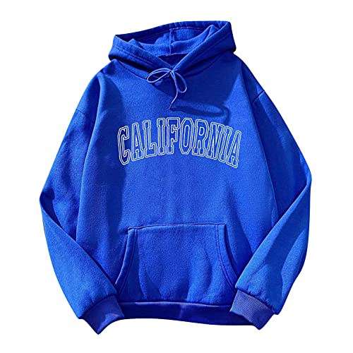 Sweat à capuche Anime à manches longues coupe ample et doublure en laine unie bleu