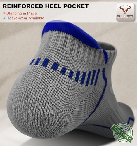 Image of BULLIANT Men Running Ankle Socks 6Pack-Cushioned Support-Low Cut No Show | Fully Terry Sole | Arch Support | Seamless Toe Closure | Moisture-Wicking Breathable Mesh | Reinforced Heel&Toe
