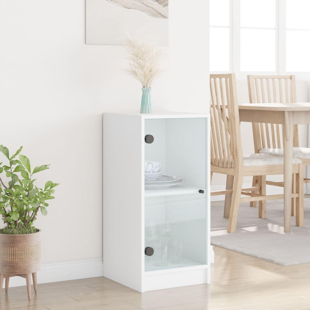 ZEYUAN Beistellschrank mit Glastüren Weiß 35x37x75,5 cm, Schrank Klein, Flurschrank, Kommode, Vorratsschrank, Flurschrank, Badezimmerschrank, Kleinmöbel - 836399