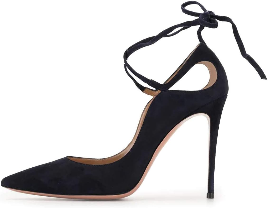 FSJ Women Sexy Super High Kitten Heel Ankle Tie Up Pumps Cutout Stilettos Pointy Toe Party Evening Prom Dress Shoes Size 4-15 US