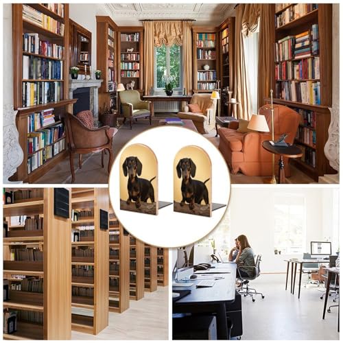 Sujetalibros de perro salchicha en madera robusta para estanterías elegantes 6