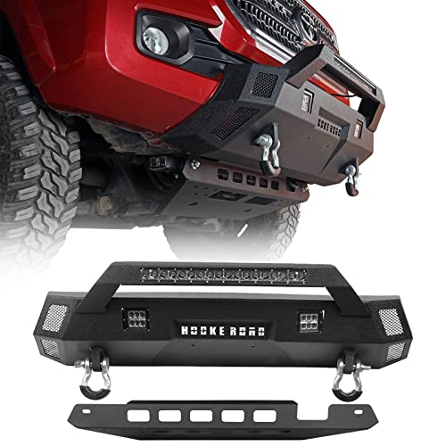 Hooke Road Tacoma Stubby Front Bumper Steel Offroad Bumper w/Skid Plate & LED Lights for Toyota Tacoma 3rd Gen 2016 2017 2018 2019 2020 2021 2022 2023
