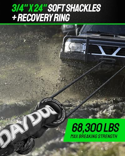 Image of DAYDOOR 68,300 LBS Soft Shackle Recovery Kit, 3 /4 inch x 24 inch (2-Pack) with 7075 Aluminum Snatch Ring, Winch Accessory for Ford F250 /F350, Ram 2500 /3500, Heavy Tractor & Full-Size Trucks(Gray)