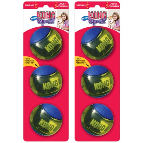Squeezz Action Ball Dog Toy – Durable Bouncy Ball with Built-in Squeaker – Great for Fetch & Chewers – Stimulates Play & Exercise (Blue, Medium (6 Pack))