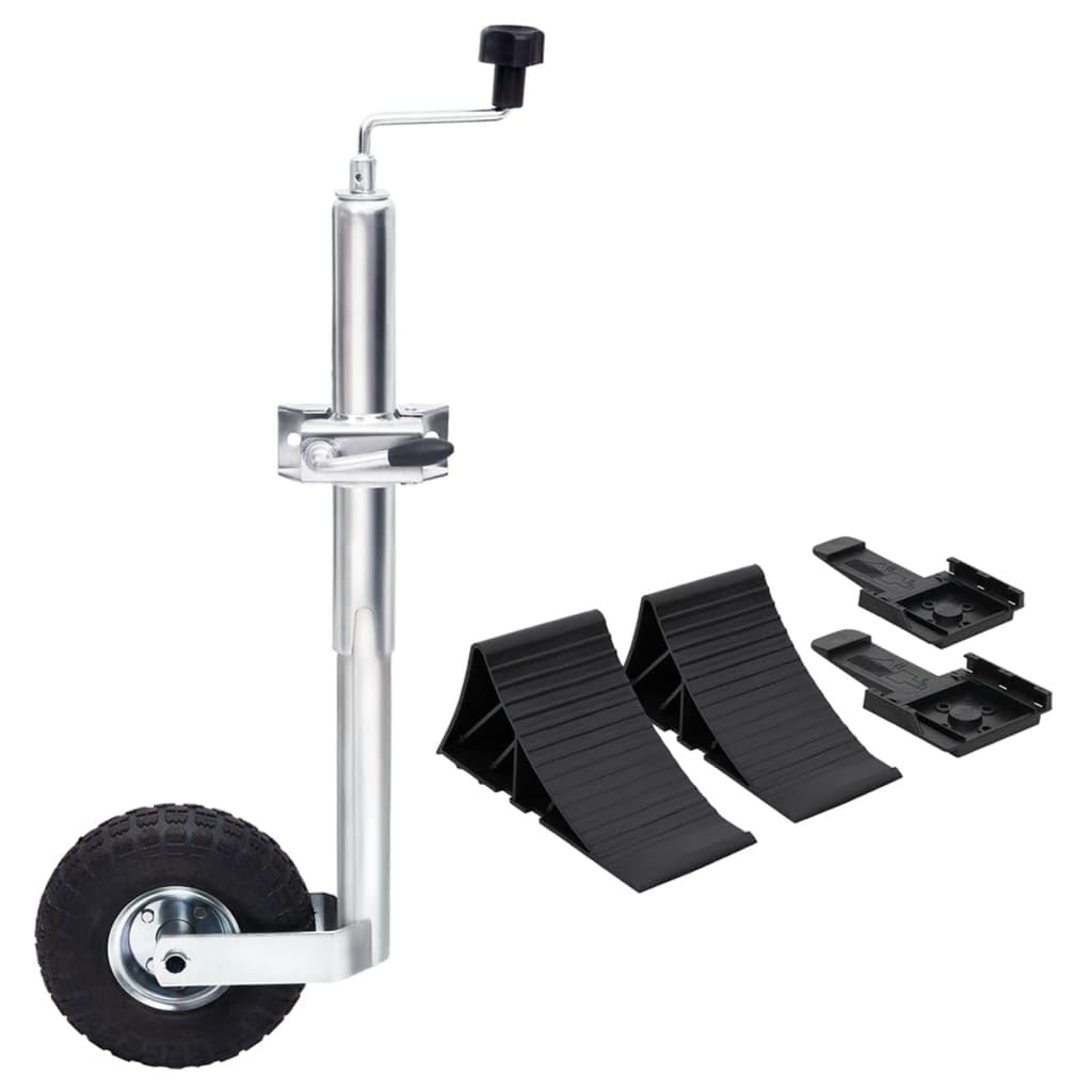 vidaXL Rueda Jockey con 1 Abrazadera Partida y Calzos de Ruedas, Remolque Telescópico, Cierre de Remolque, Accesorios para Coche Caravana, 48 mm