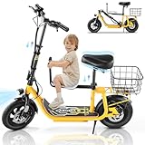 Caroma 1200W Peak Electric Scooter with Seats, 30 Miles Max Range Electric Scooter with Child Seat, 20mph Top Speed Commuter Ebike for Adults&Teens, Adjustable Escooter with Basket