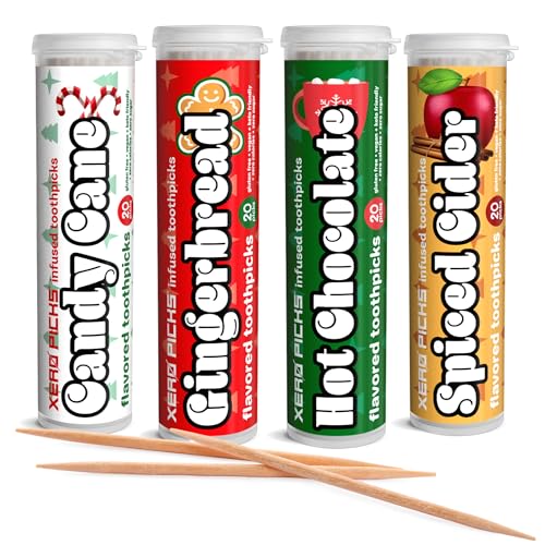 Xero Picks Candies - Infused Flavored Toothpicks for Long-Lasting Fresh Breath & Dry Mouth Prevention - 80 Picks (4 Pack) (Holiday Variety)