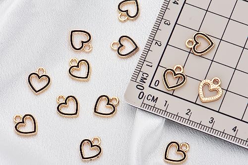 Image of Pack of 80 Heart Circle Black Enamel Charms Gold Plated Colored Pendants Hawaii Style Accessories for Necklace Bracelet Jewelry Making DIY Crafting