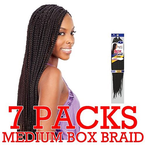 FreeTress Medium Box Braids Shake-N-Go Crochet Latch Hook Braiding Hair (pack of 7) (1B)