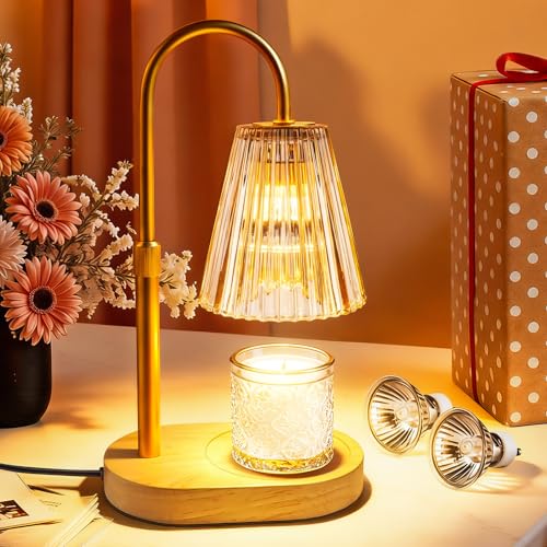 Candle Warmer Lamp with Timer Dimmable, Electric Wax Melter for Scented Jar Candles Flameless Burner, Height Adjustable, Candle Heater with 2 Bulbs for Women Christmas Birthday New Home Decor Gifts