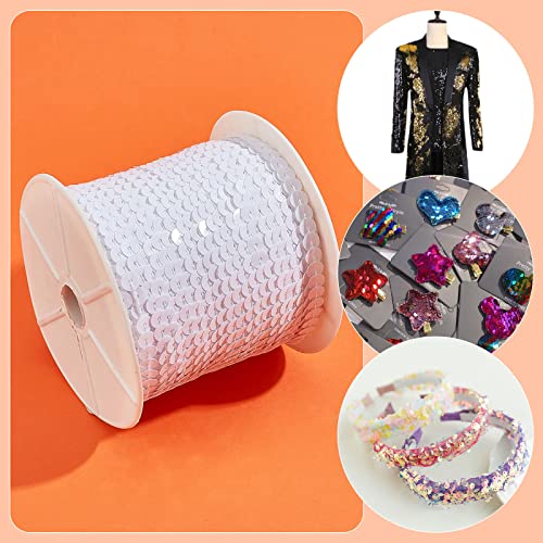 PH PandaHall 100 Yards Spangle Flat Sequins 6mm Flat Sequin Strip Trim White Paillette Spool String Shiny Trim Sewing Paillette String for Wedding Mermaid Dress Embellish Headband Halloween Costume - Image 4