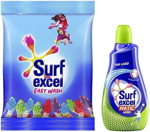 Surf Excel Easy Wash Detergent Powder, 5 Kg & Matic Top Load Liquid Detergent 1 L, Specially designed for Tough Stain Removal on Laundry in Washing Machines