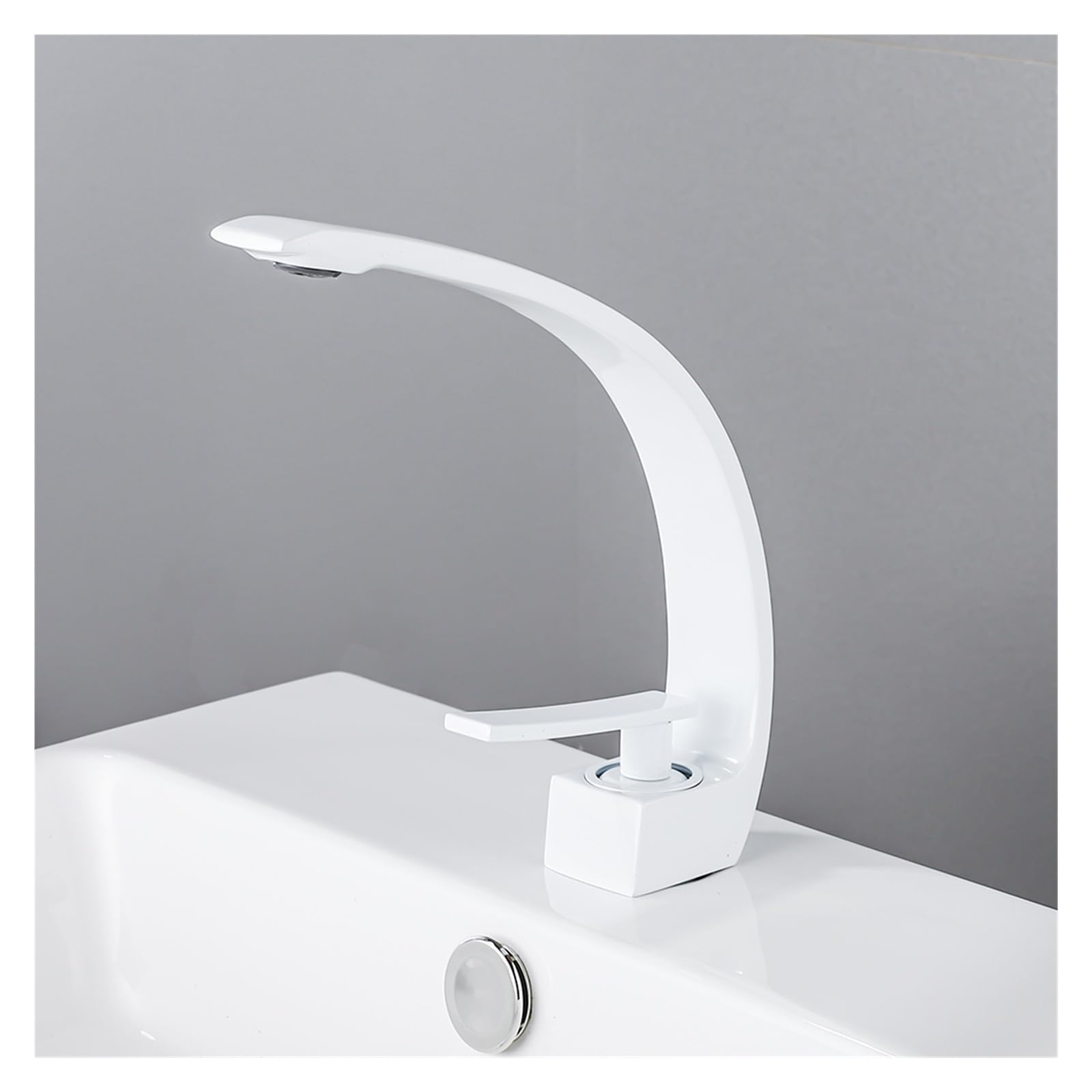 Robinet de lavabo eau chaude et froide mélangeur incurvé en laiton blanc
