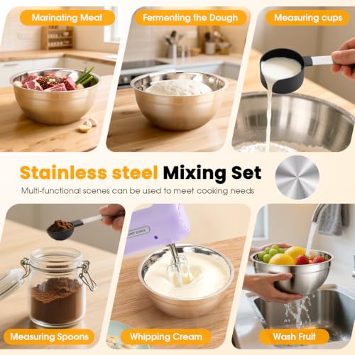 Image of Lord Eagle 5-Speed Hand Mixer Electric With 4 Mixing Bowls Set