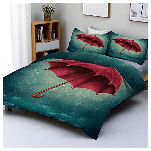 Påslakanset, autentiskt retro trähandtag under höst regn torrent urban tillbehör bild dekorativt 3-delat bäddset med 2 kudde imitation, blågrön, bästa presenten till barn och vuxna